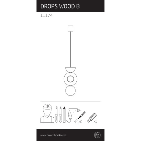 Lampa wisząca kula z dekoracyjnymi elementami Drops Wood B 16cm sklejka Nowodvorski