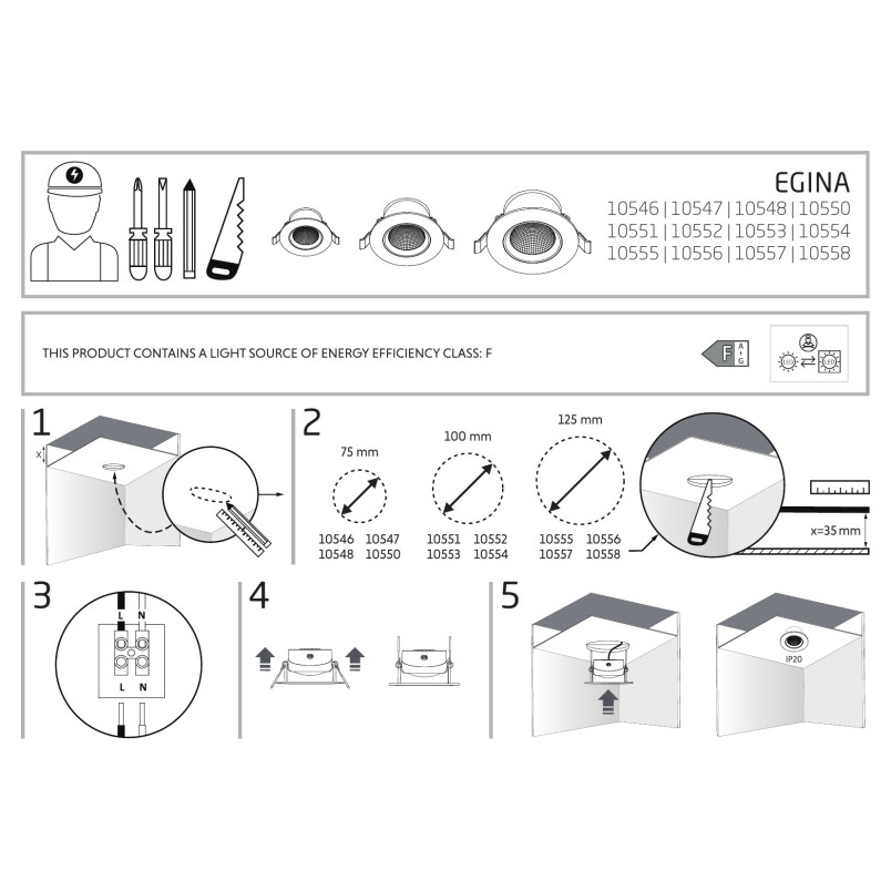 Lampa spot - podtynkowa Egina 14cm LED 15W 4000K czarna Nowodvorski