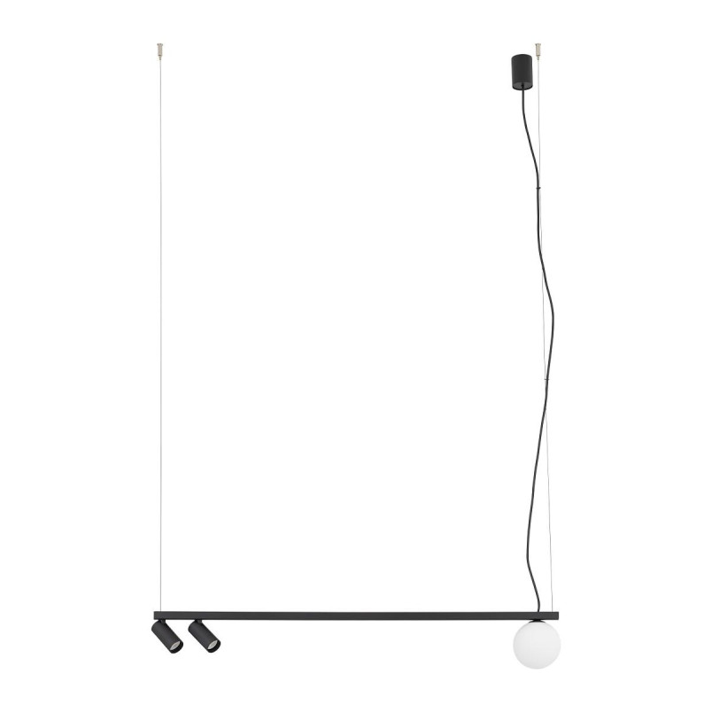 Lampa wisząca z 2 reflektorami i szklaną kulą Fourty III 107cm biały / czarny Nowodvorski
