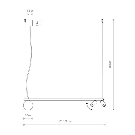 Lampa wisząca z 2 reflektorami i szklaną kulą Fourty III 107cm biały / czarny Nowodvorski