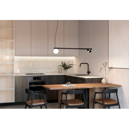 Lampa wisząca z 2 reflektorami i szklaną kulą Fourty III 107cm biały / czarny Nowodvorski