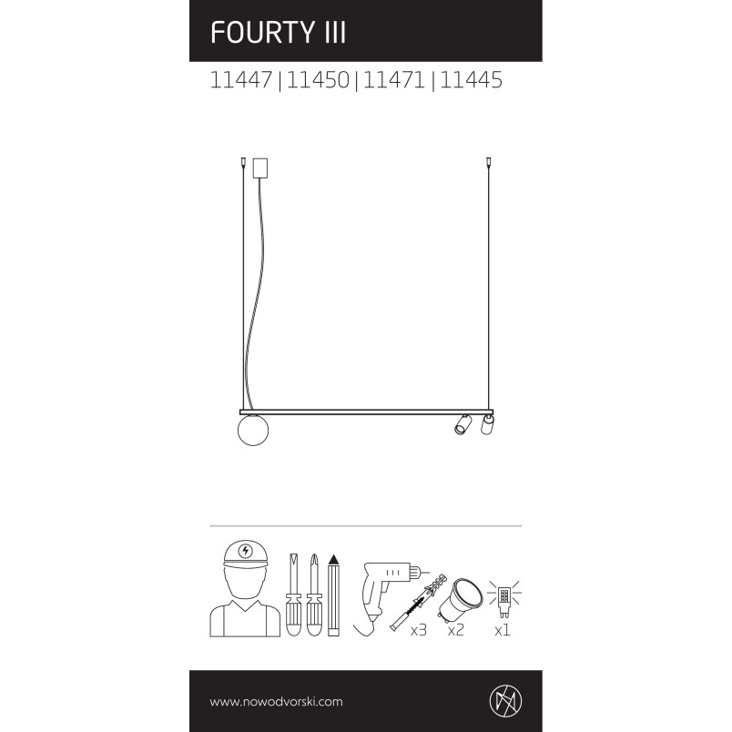 Lampa wisząca z 2 reflektorami i szklaną kulą Fourty III 107cm biały / czarny Nowodvorski