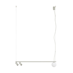 Lampa wisząca z 2 reflektorami i szklaną kulą Fourty III 107cm biały / jedwabny szary Nowodvorski
