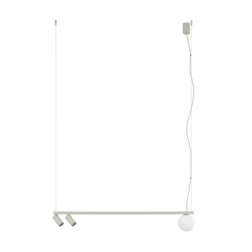 Lampa wisząca z 2 reflektorami i szklaną kulą Fourty III 107cm biały / jedwabny szary Nowodvorski