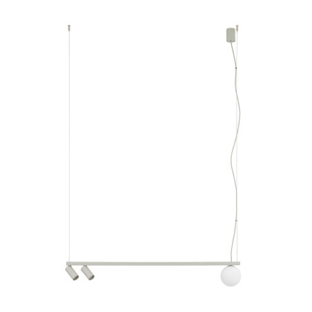 Lampa wisząca z 2 reflektorami i szklaną kulą Fourty III 107cm biały / jedwabny szary Nowodvorski