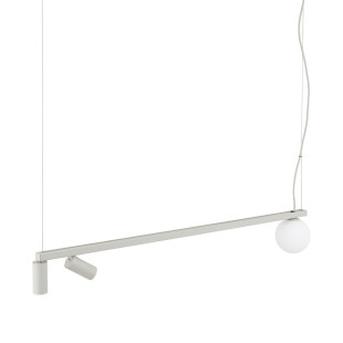 Lampa wisząca z 2 reflektorami i szklaną kulą Fourty III 107cm biały / jedwabny szary Nowodvorski