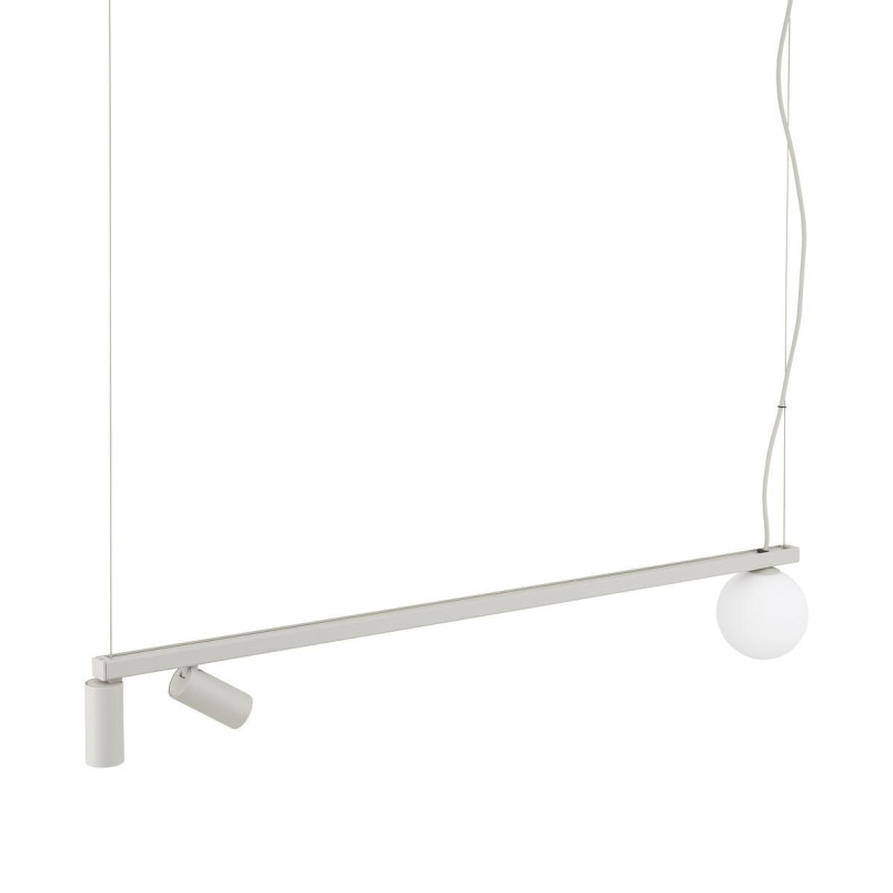 Lampa wisząca z 2 reflektorami i szklaną kulą Fourty III 107cm biały / jedwabny szary Nowodvorski