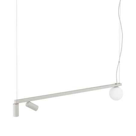 Lampa wisząca z 2 reflektorami i szklaną kulą Fourty III 107cm biały / jedwabny szary Nowodvorski