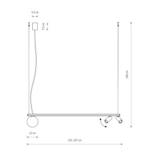 Lampa wisząca z 2 reflektorami i szklaną kulą Fourty III 107cm biały / grafitowy Nowodvorski