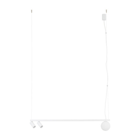 Lampa wisząca z 2 reflektorami i szklaną kulą Fourty III 107cm biała Nowodvorski