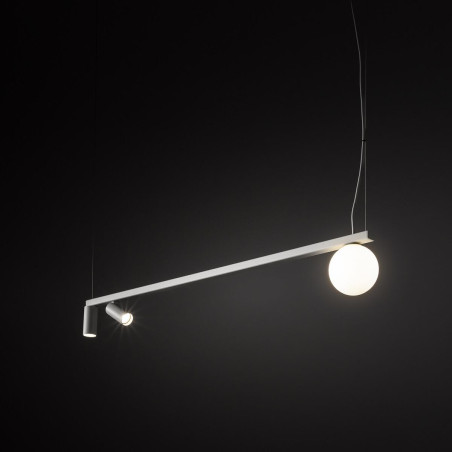 Lampa wisząca z 2 reflektorami i szklaną kulą Fourty III 107cm biała Nowodvorski