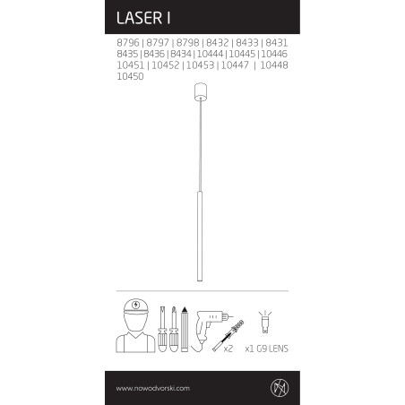 Lampa wisząca tuba Laser 2,5cm H100cm biała Nowodvorski