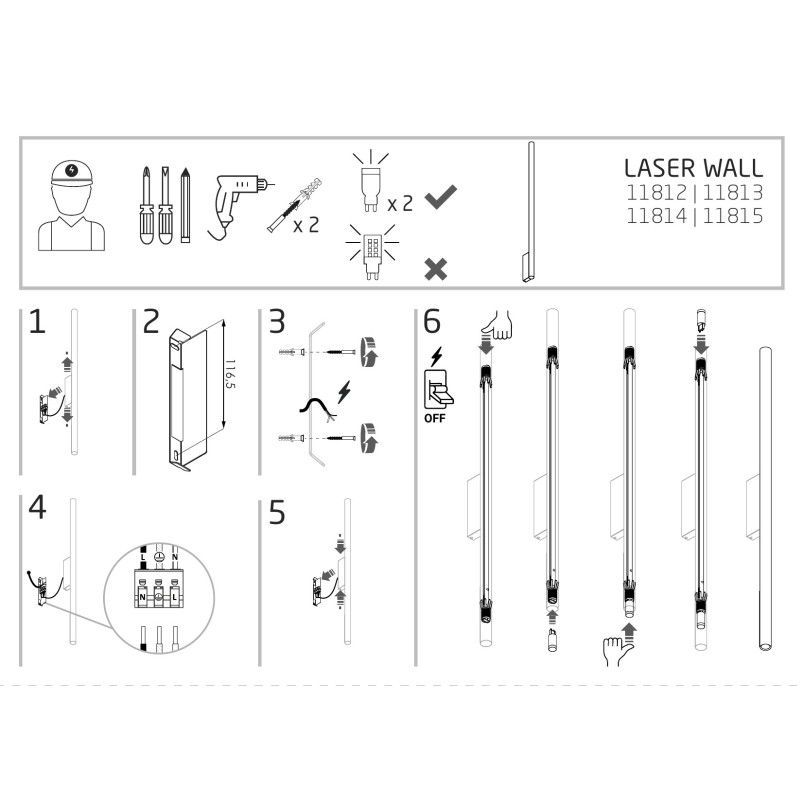 Kinkiet minimalistyczny tuba Laser 78cm czarny Nowodvorski