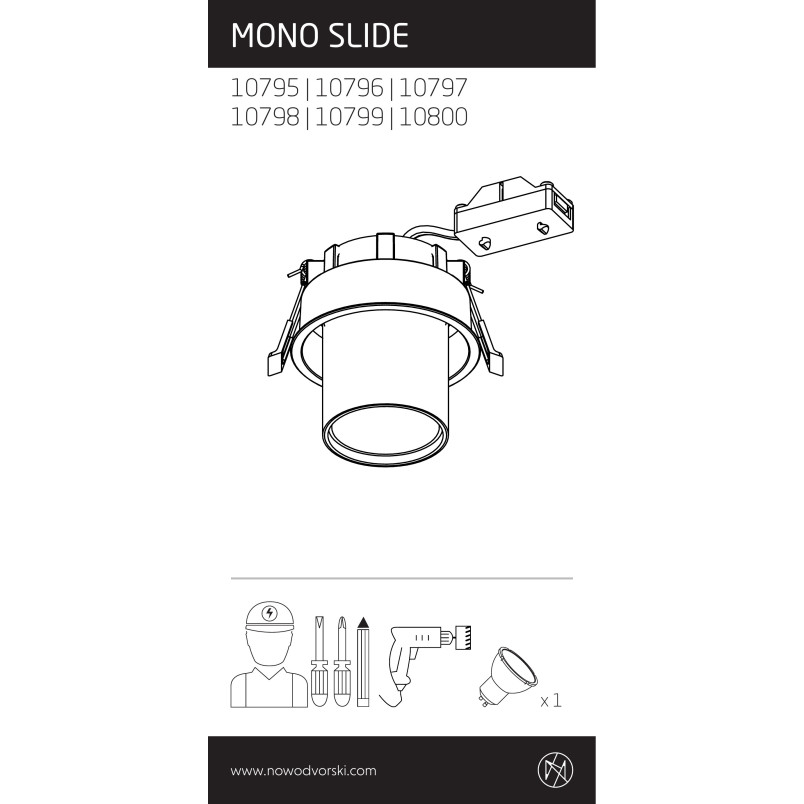 Lampa spot podtynkowa Mono Slide biały / biały / czarny Nowodvorski