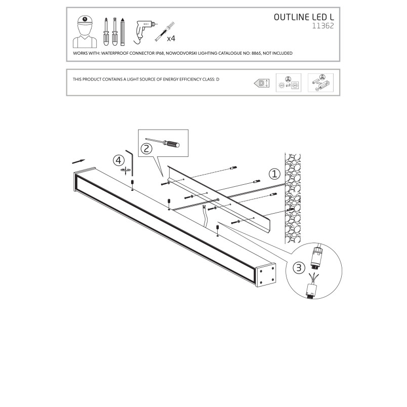 Plafon podłużny do łazienki Outline LED 300K 150x9cm czarny Nowodvorski