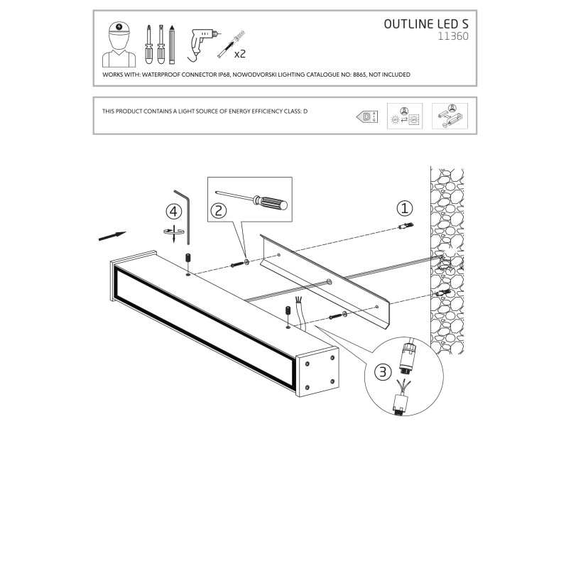 Plafon podłużny do łazienki Outline LED 300K 50x9cm czarny Nowodvorski