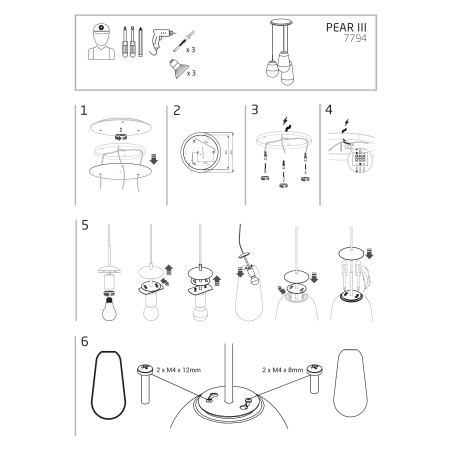 Lampa wisząca szklana 3 punktowa Pear 48cm przezroczysty / czarny Nowodvorski