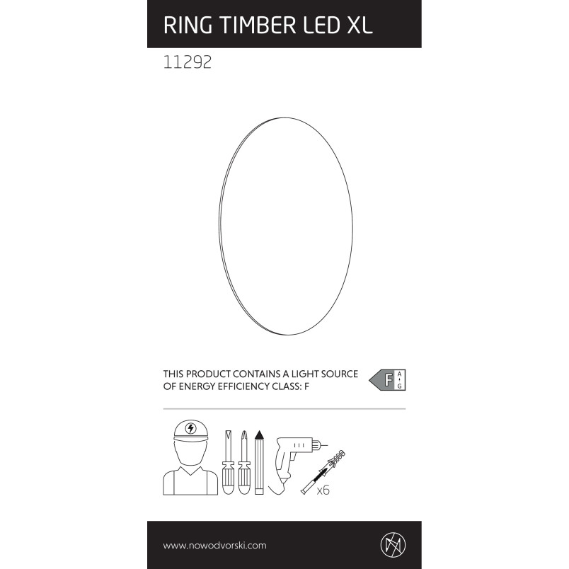 Kinkiet okrągły ze sklejki Ring Timber 50cm LED 3000K ciemne drewno Nowodvorski