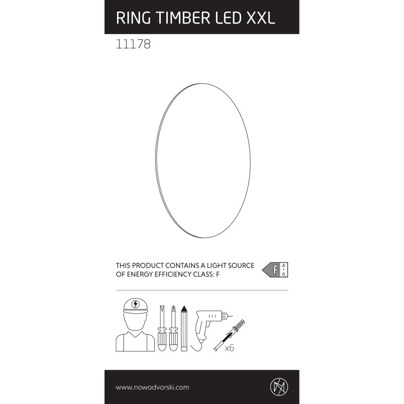Kinkiet okrągły ze sklejki Ring Timber 75cm LED 3000K ciemne drewno Nowodvorski