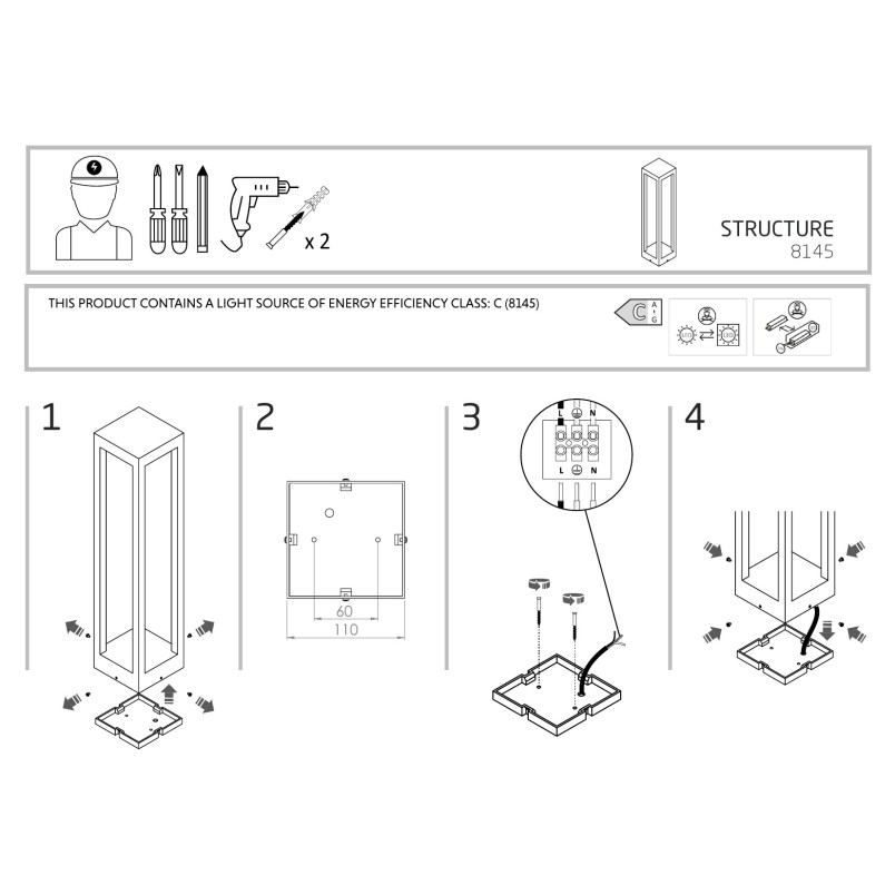 Lampa zewnętrzna stojąca nowoczesna Structure 50cm LED 3000K czarna Nowodvorski
