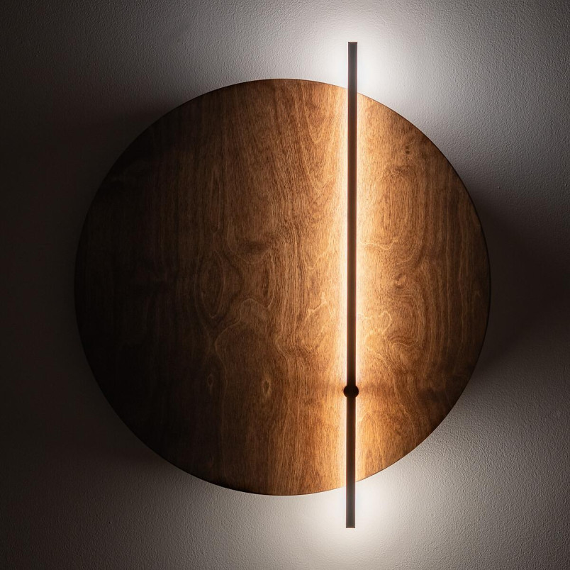 Kinkiet okrągły dekoracyjny ze sklejki Sunset D 58cm LED 3000K ciemne drewno Nowodvorski
