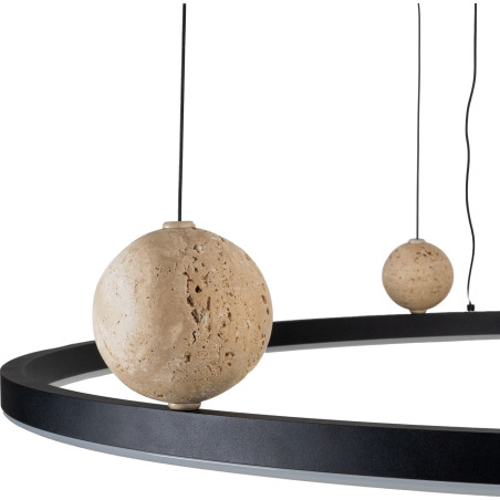Lampa wisząca ring z kamiennymi kulami Solaris LED 80cm 3000K czarna MaxLight
