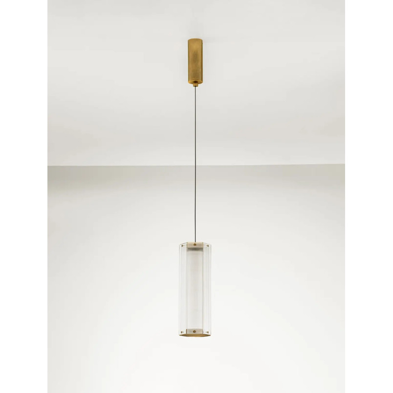 Lampa wisząca szklana w stylu retro Nezzo LED 3000K 10,5cm H32cm antyczny mosiądz