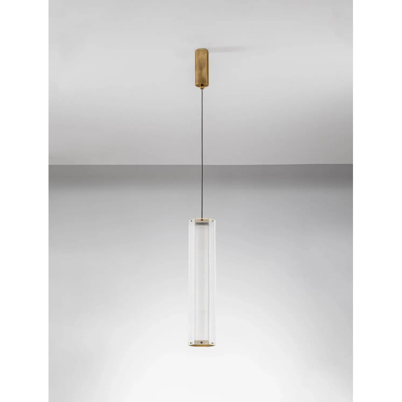 Lampa wisząca szklana w stylu retro Nezzo LED 3000K 10,5cm H53cm antyczny mosiądz