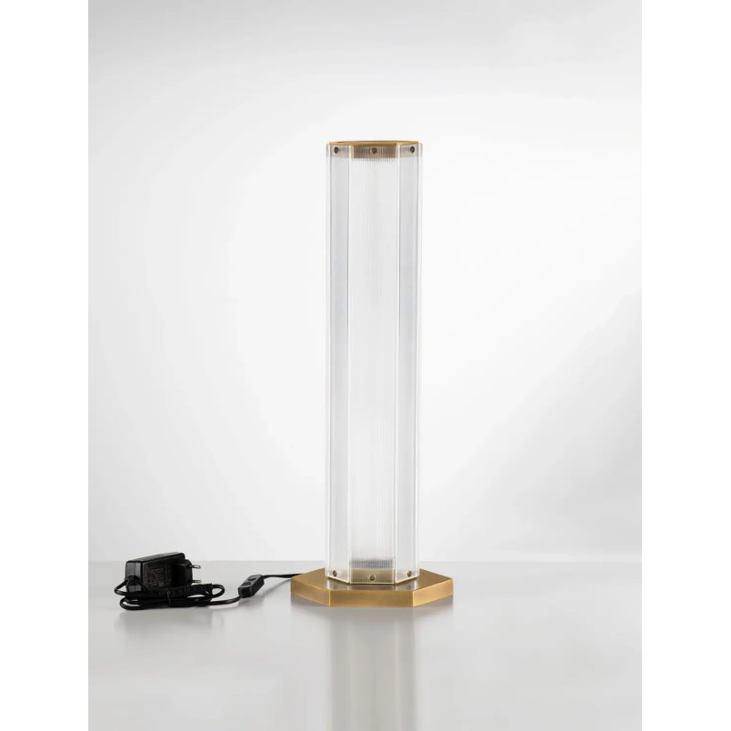 Lampa stołowa szklana w stylu retro Nezzo LED 3000K 17,5cm H55,5cm antyczny mosiądz