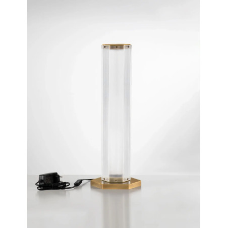 Lampa stołowa szklana w stylu retro Nezzo LED 3000K 17,5cm H55,5cm antyczny mosiądz