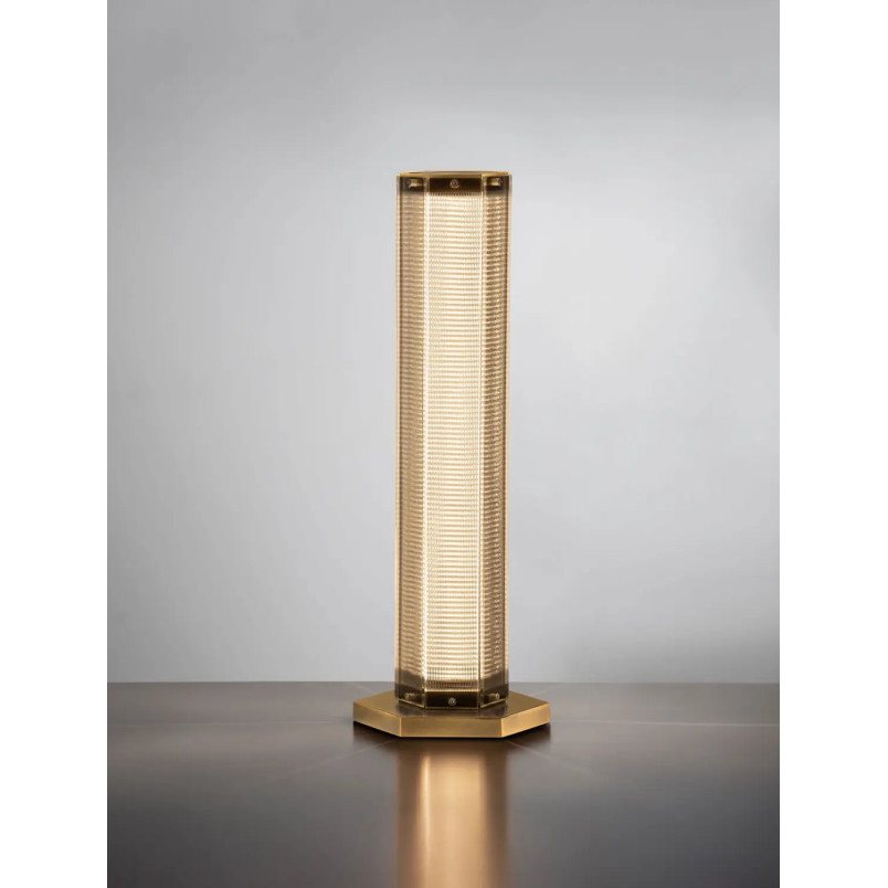 Lampa stołowa szklana w stylu retro Nezzo LED 3000K 17,5cm H55,5cm antyczny mosiądz