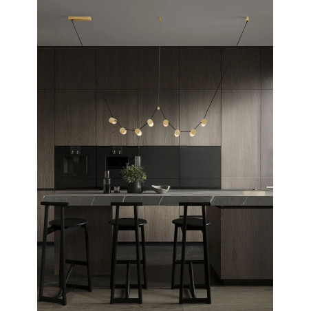 Lampa wisząca designerska Manila LED 3000K 197cm szkło / antyczny mosiądz / skórzany pasek