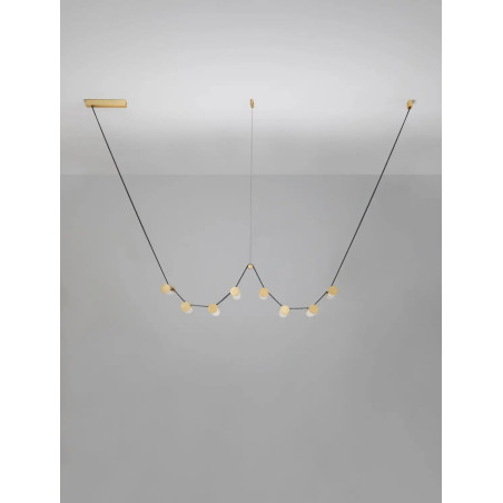 Lampa wisząca designerska Manila LED 3000K 197cm szkło / antyczny mosiądz / skórzany pasek