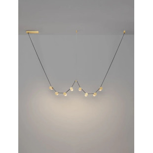 Lampa wisząca designerska Manila LED 3000K 197cm szkło / antyczny mosiądz / skórzany pasek