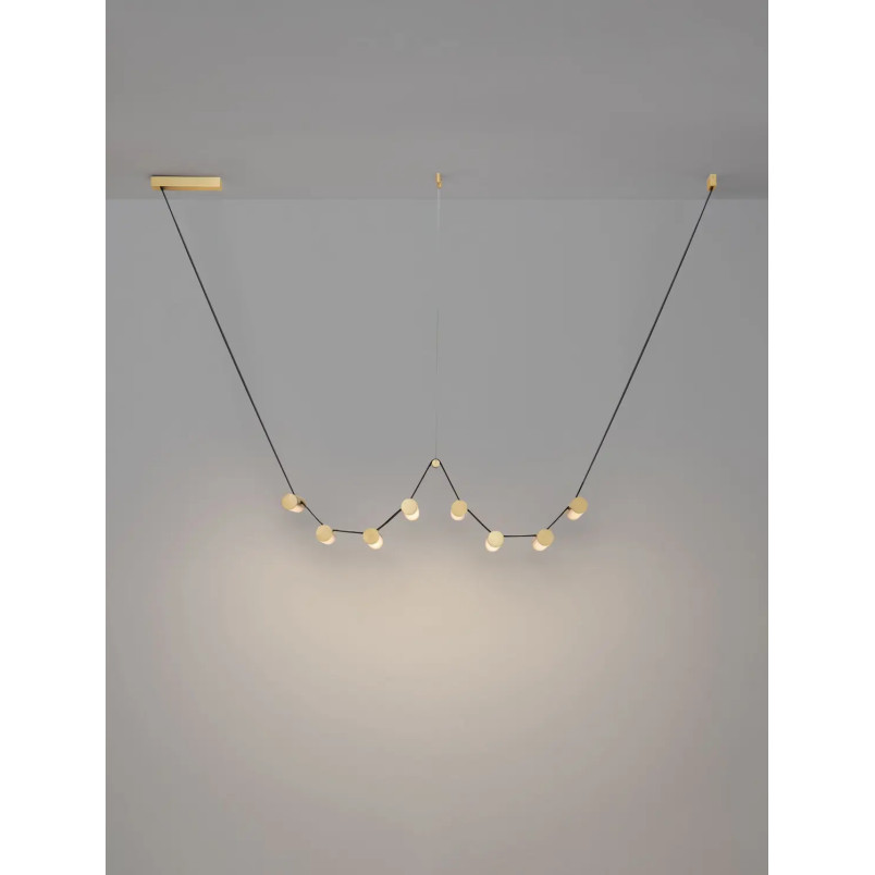 Lampa wisząca designerska Manila LED 3000K 197cm szkło / antyczny mosiądz / skórzany pasek