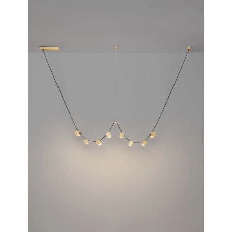 Lampa wisząca designerska Manila LED 3000K 197cm szkło / antyczny mosiądz / skórzany pasek