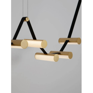 Lampa wisząca designerska Manila LED 3000K 197cm szkło / antyczny mosiądz / skórzany pasek