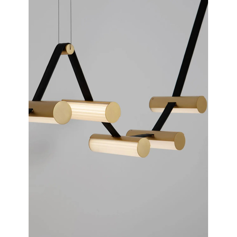 Lampa wisząca designerska Manila LED 3000K 197cm szkło / antyczny mosiądz / skórzany pasek