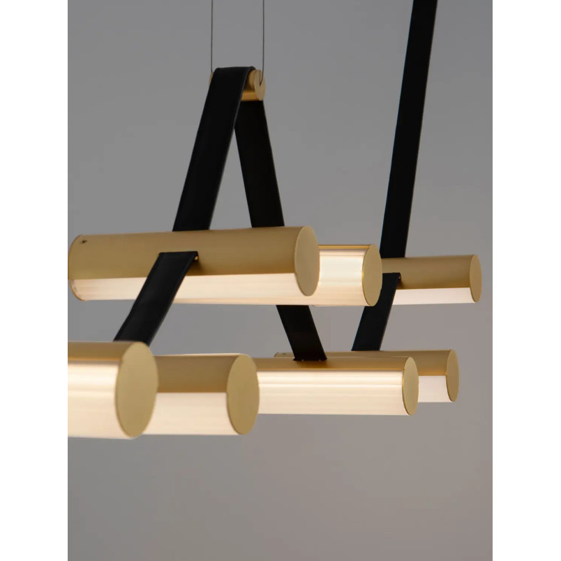 Lampa wisząca designerska Manila LED 3000K 197cm szkło / antyczny mosiądz / skórzany pasek
