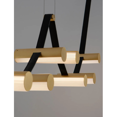 Lampa wisząca designerska Manila LED 3000K 197cm szkło / antyczny mosiądz / skórzany pasek