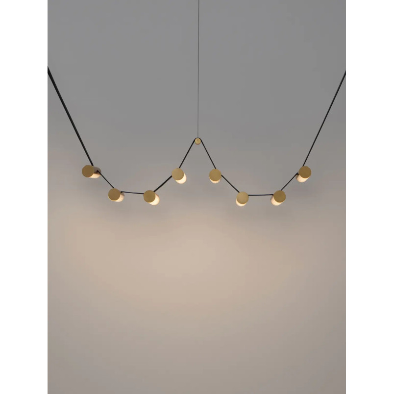 Lampa wisząca designerska Manila LED 3000K 197cm szkło / antyczny mosiądz / skórzany pasek