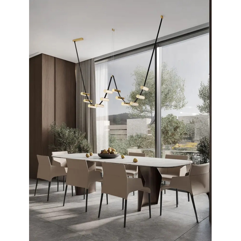 Lampa wisząca designerska Manila LED 3000K 227cm szkło / antyczny mosiądz / skórzany pasek