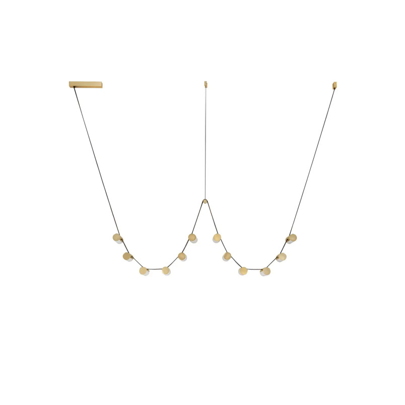Lampa wisząca designerska Manila LED 3000K 227cm szkło / antyczny mosiądz / skórzany pasek