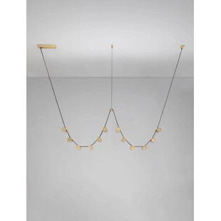 Lampa wisząca designerska Manila LED 3000K 227cm szkło / antyczny mosiądz / skórzany pasek