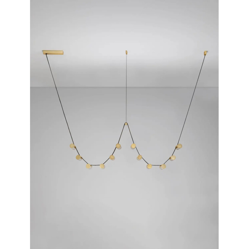 Lampa wisząca designerska Manila LED 3000K 227cm szkło / antyczny mosiądz / skórzany pasek