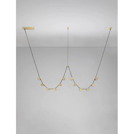 Lampa wisząca designerska Manila LED 3000K 227cm szkło / antyczny mosiądz / skórzany pasek