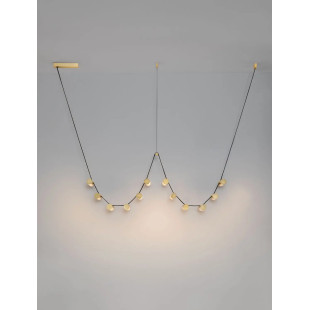 Lampa wisząca designerska Manila LED 3000K 227cm szkło / antyczny mosiądz / skórzany pasek
