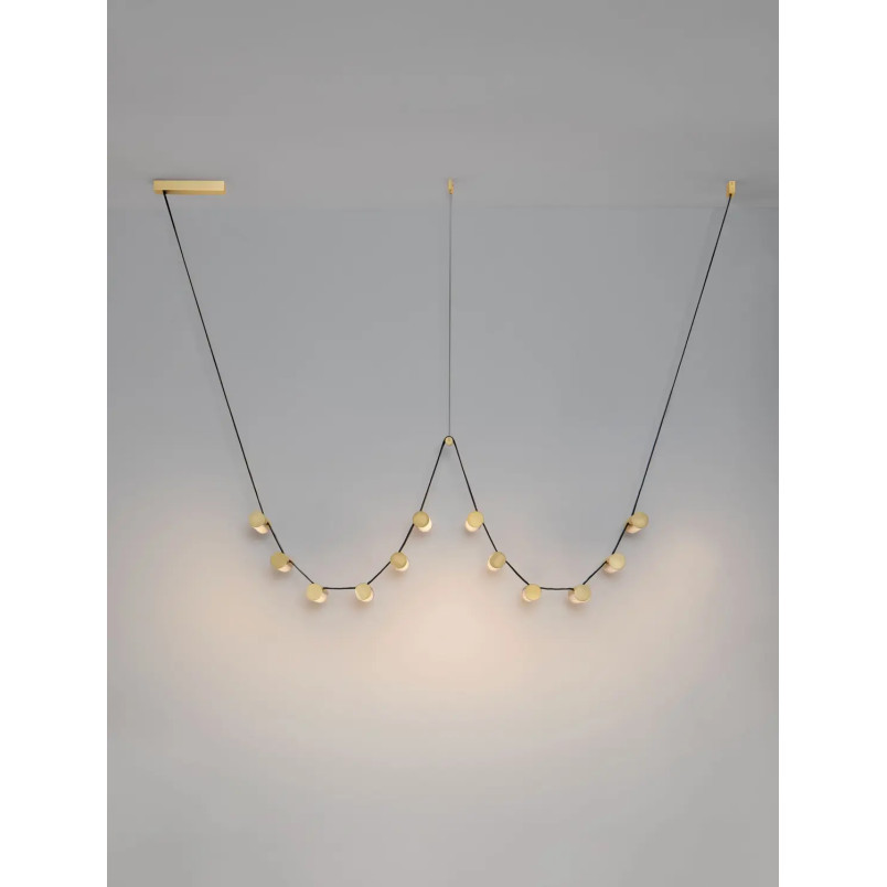 Lampa wisząca designerska Manila LED 3000K 227cm szkło / antyczny mosiądz / skórzany pasek