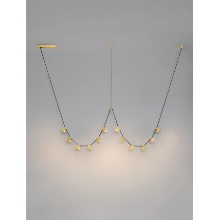Lampa wisząca designerska Manila LED 3000K 227cm szkło / antyczny mosiądz / skórzany pasek
