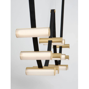 Lampa wisząca designerska Manila LED 3000K 227cm szkło / antyczny mosiądz / skórzany pasek